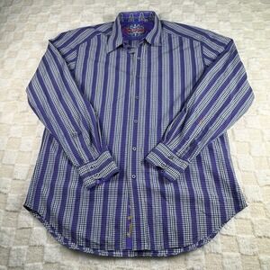 Robert Graham Men's Large Button‎ Up Purple Multicolor with Flipcuffs